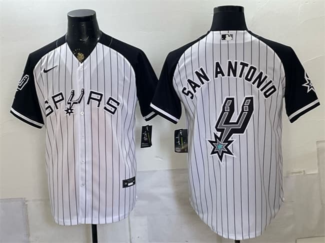 San Antonio Spurs Team Big Logo White Stitched Baseball Jersey