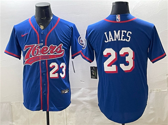 Philadelphia 76ers #23 LeBron James Royal Cool Base Stitched Baseball Jersey