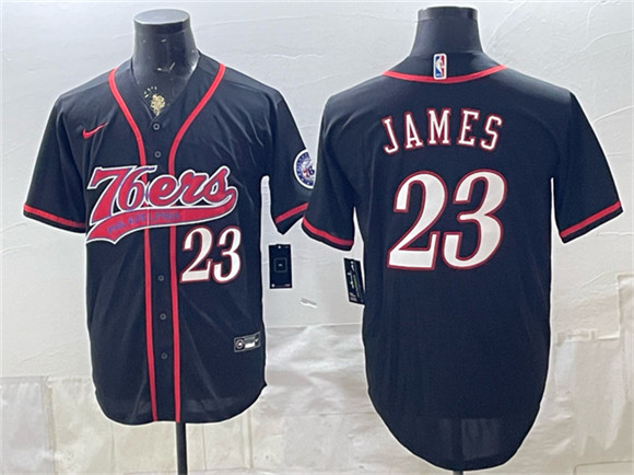 Philadelphia 76ers #23 LeBron James Black Cool Base Stitched Baseball Jersey