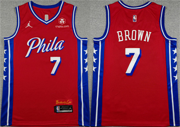 Philadelphia 76ers #7 Jaylen Brown Red 2026 Statement Edition Stitched Jersey