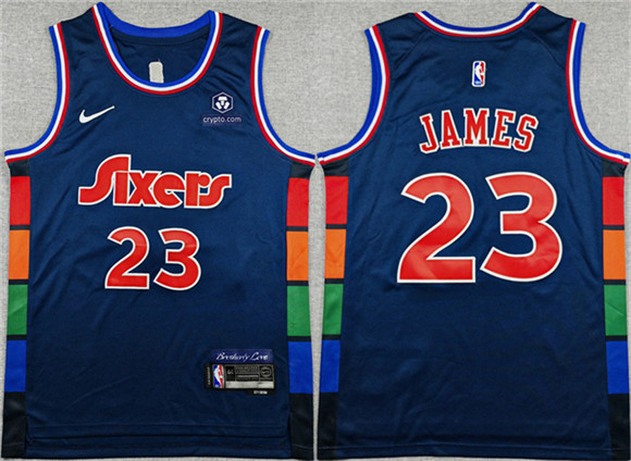 Philadelphia 76ers #23 LeBron James Navy City Edition Swingman Stitched Jersey