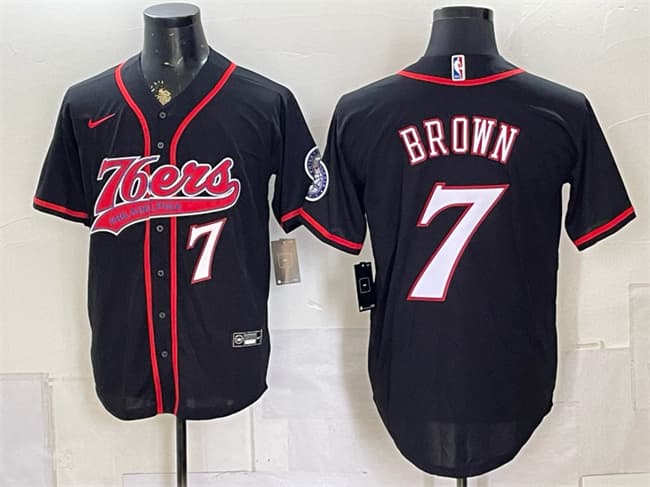 Philadelphia 76ers #7 Jaylen Brown Black Cool Base Stitched Baseball Jersey