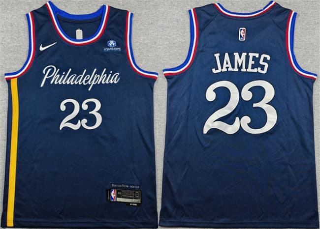 Philadelphia 76ers #23 LeBron James Navy 2026 City Edition With Patch Stitched Jersey