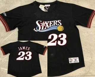 Philadelphia 76ers #23 LeBron James Black Short Sleeved AU Throwback Jersey