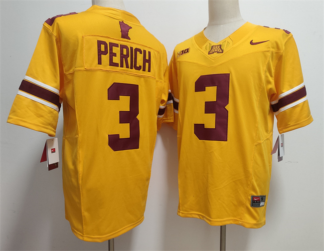 Minnesota Golden Gophers #3 Koi Perich Yellow F.U.S.E. Stitched Jersey