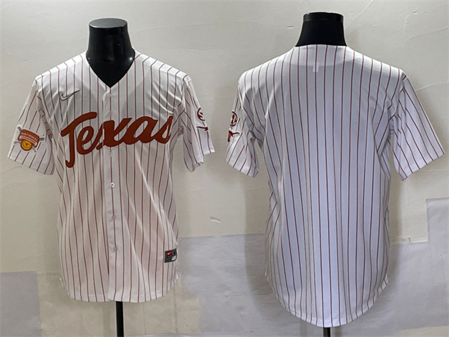 Texas Longhorns Blank White Pinstripe 2025 Softball National Champions & SEC Patch Stitched Jersey