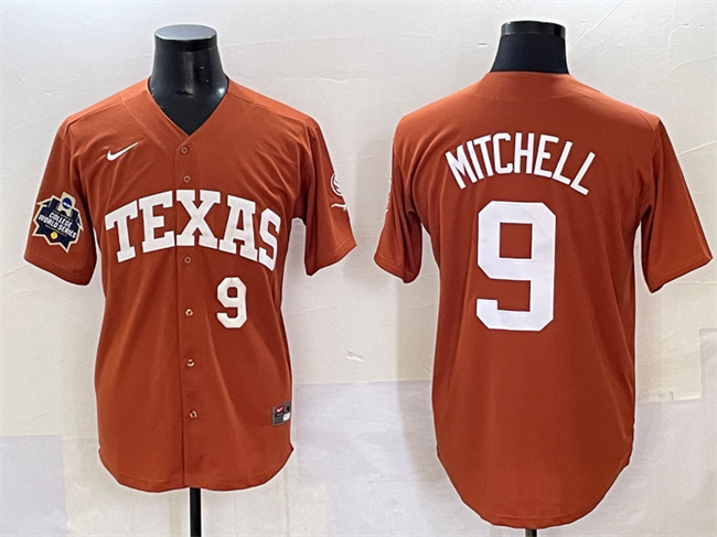 Texas Longhorns #9 Joley Mitchell Orange 2025 World Series & SEC Patch Stitched Jersey