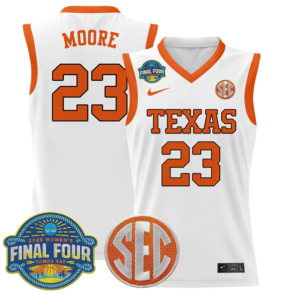 Texas Longhorns #35 Aaliyah Moore White 2025 Sec Women??s Final Four Patch Stitched Basketball Jersey