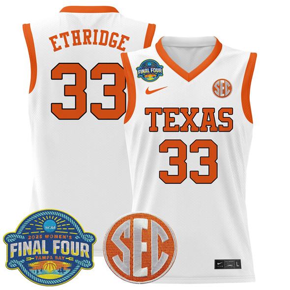 Texas Longhorns #33 Kamie Ethridge White 2025 Sec Women??s Final Four Patch Stitched Basketball Jersey