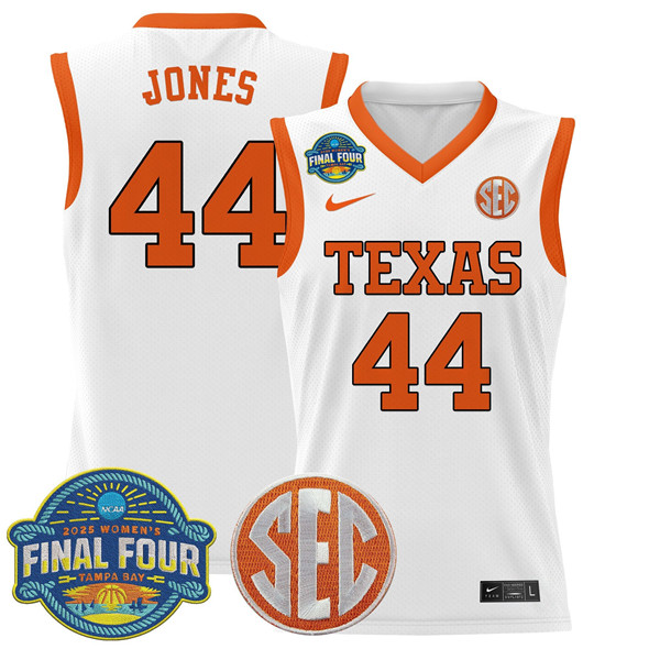 Texas Longhorns #44 Taylor Jones White 2025 Sec Women??s Final Four Patch Stitched Basketball Jersey