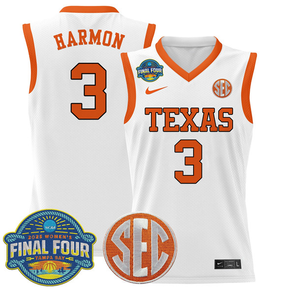 Texas Longhorns #3 Rori Harmon White 2025 Sec Women??s Final Four Patch Stitched Basketball Jersey
