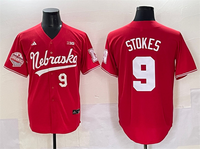 Nebraska Huskers #9 Rhett Stokes Red Back 2 Back Champions Patch Vapor Premier Limited Stitched Jersey
