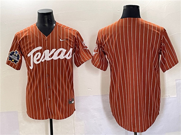 Texas Longhorns Blank Orange Pinstripe 2025 World Series & SEC Patch Stitched Jersey