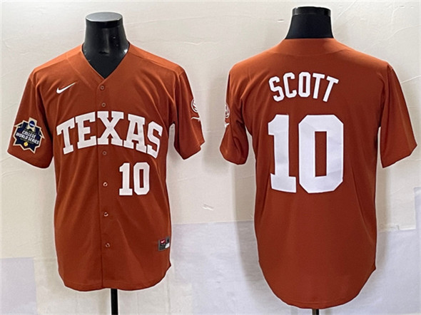 Texas Longhorns #10 Mia Scott Orange 2025 World Series & SEC Patch Stitched Jersey