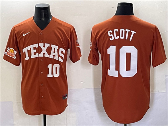 Texas Longhorns #10 Mia Scott Orange 2025 Softball National Champions & SEC Patch Stitched Jersey