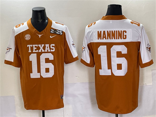 Texas Longhorns #16 Peyton Manning Orange 2025 CFP Final With SEC Patch Stitched Jersey