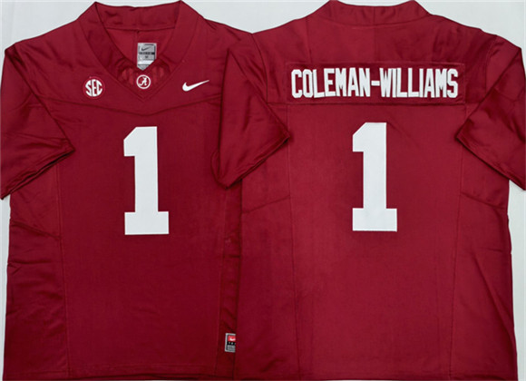 Men's Alabama Crimson Tide #1 Ryan Alexander Coleman-Williams Jr Red 2026 F.U.S.E Stitched Football Jersey