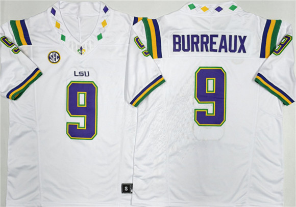 Men's LSU Tigers #9 Joe Burreaux White 2026 F.U.S.E. Stitched Jersey