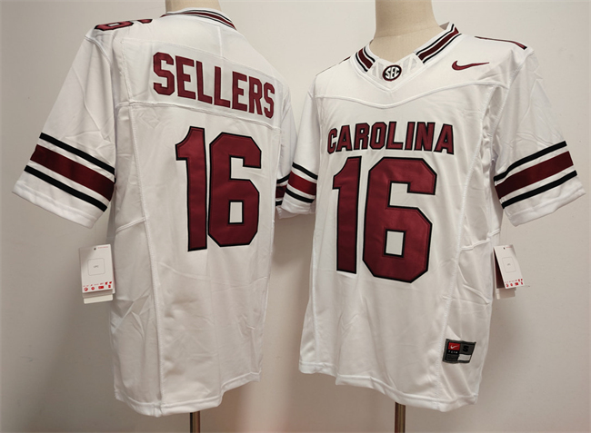 Men's South Carolina Fighting Gamecocks #16 LaNorris Sellers White F.U.S.E. Stitched Jersey Men's South Carolina Fighting Gamecocks #16 LaNorris Sellers White F.U.S.E. Stitched Jersey
