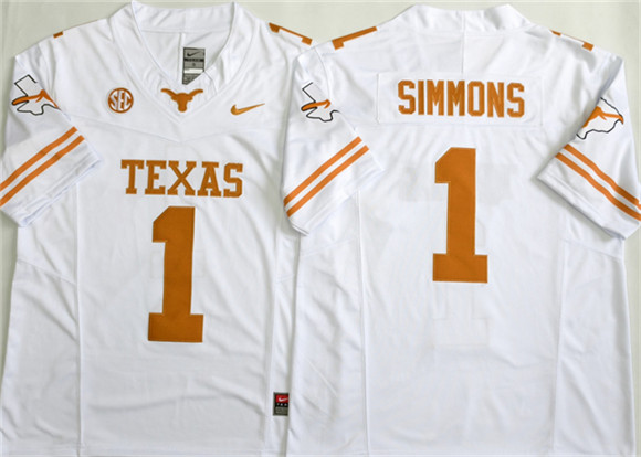 Texas Longhorns #1 Colin Simmons White 2026 F.U.S.E. Stitched Jersey