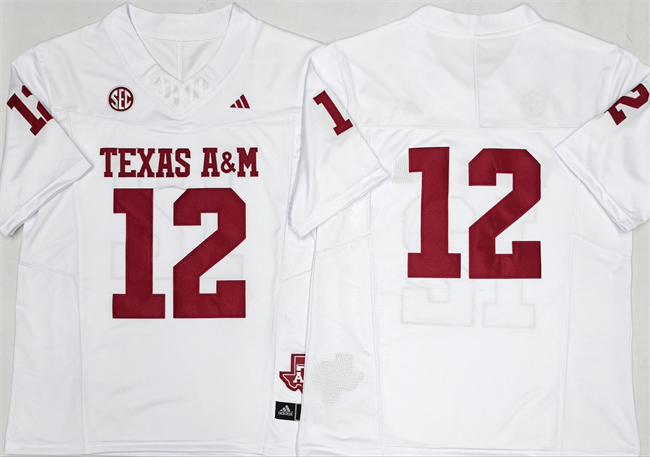 Texas A&M Aggies #12 Premier Strategy White 2025 F.U.S.E. Stitched Jersey