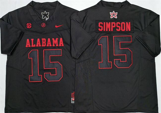 Alabama Crimson Tide #15 Ty Simpson Black F.U.S.E Stitched Football Jersey