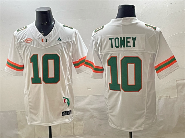 Miami Hurricanes #10 Malachi Toney White F.U.S.E. Florida Patch Stitched Football Jersey