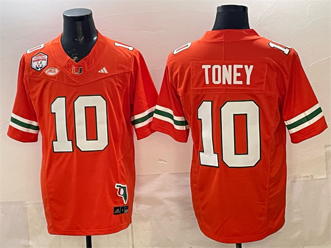 Miami Hurricanes #10 Malachi Toney Orange F.U.S.E. Fiesta Bowl Champions & Florida Patch Stitched Football Jersey
