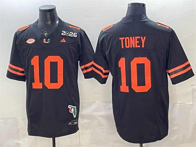Miami Hurricanes #10 Malachi Toney Black F.U.S.E. 2026 & Florida Patch Stitched Football Jersey