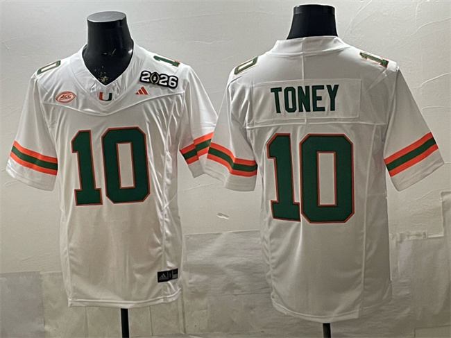 Miami Hurricanes #10 Malachi Toney White F.U.S.E. 2026 & Florida Patch Stitched Football Jersey