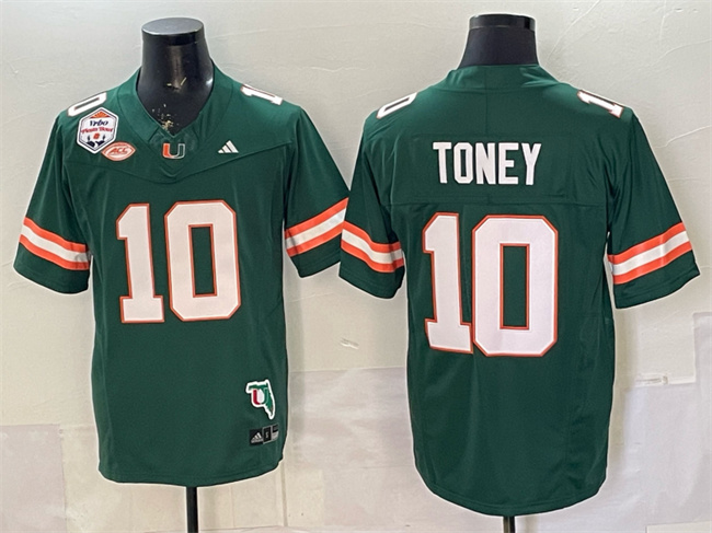 Miami Hurricanes #10 Malachi Toney Green F.U.S.E. The Fiesta Bowl Champions & Florida Patch Stitched Football Jersey