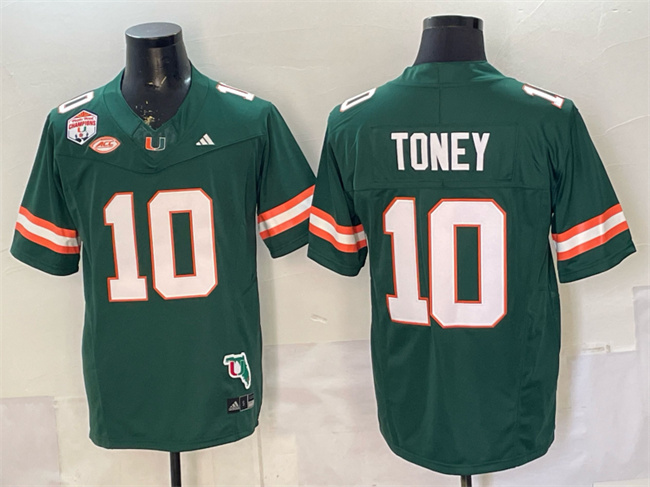 Miami Hurricanes #10 Malachi Toney Green F.U.S.E. Fiesta Bowl Champions & Florida Patch Stitched Football Jersey
