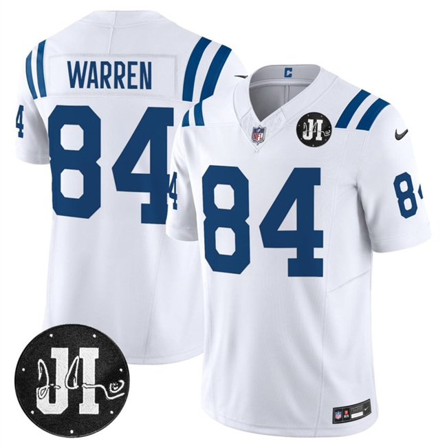 Indianapolis Colts #84 Tyler Warren White 2025 F.U.S.E. Jim Irsay Patch Vapor Limited Football Stitched Jersey