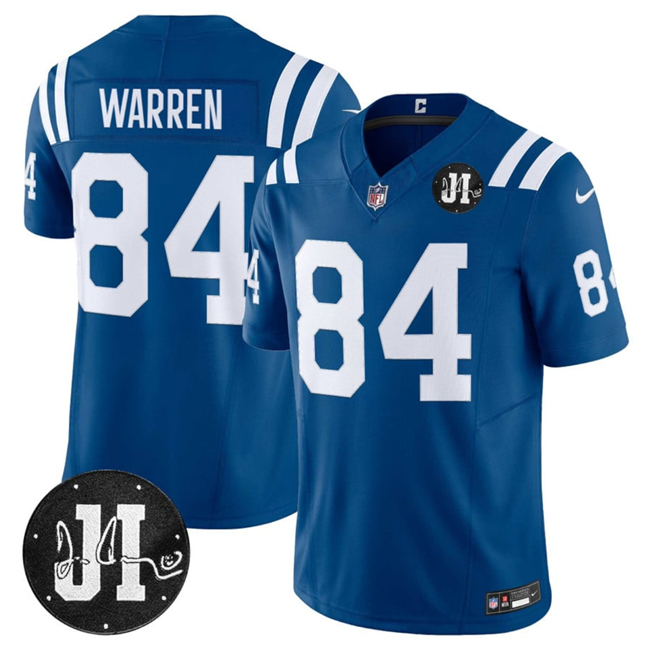Indianapolis Colts #84 Tyler Warren Blue 2025 F.U.S.E. Jim Irsay Patch Vapor Limited Football Stitched Jersey
