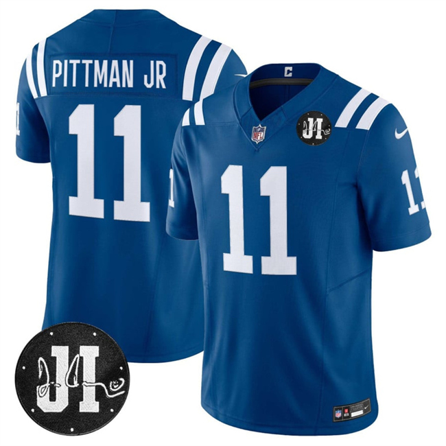 Indianapolis Colts #11 Michael Pittman Jr. Blue 2025 F.U.S.E. Jim Irsay Patch Vapor Limited Football Stitched Jersey