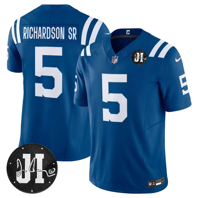 Indianapolis Colts #5 Anthony Richardson Blue 2025 F.U.S.E. Jim Irsay Patch Vapor Limited Football Stitched Jersey
