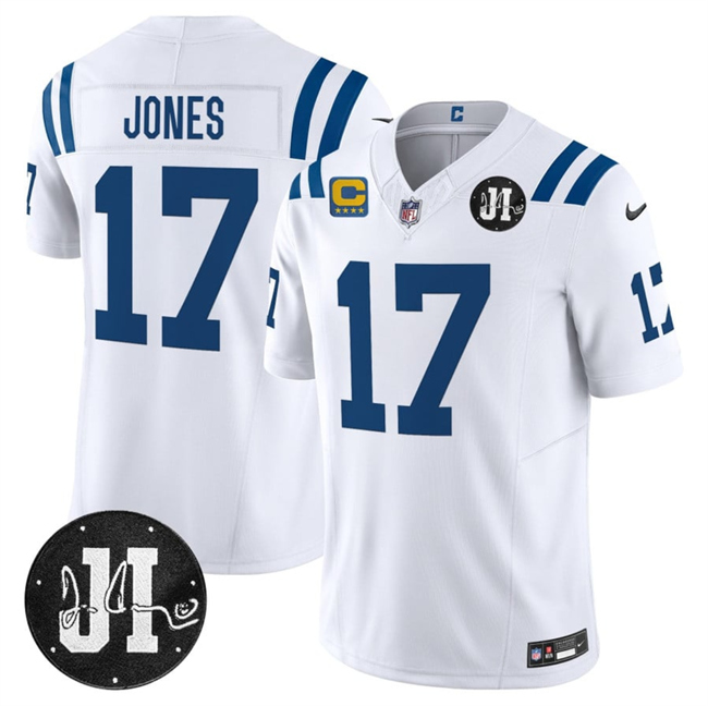 Indianapolis Colts #17 Daniel Jones White 2025 F.U.S.E. With 4-Star C Patch And Jim Irsay Patch Vapor Limited Football Stitched Jersey