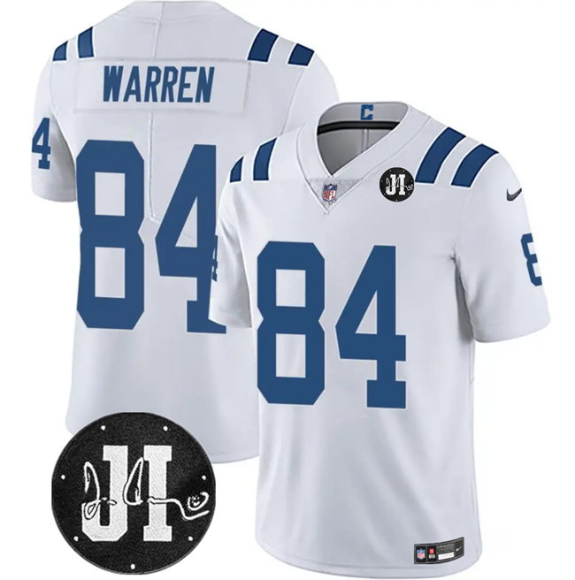 Indianapolis Colts #84 Tyler Warren White Jim Irsay Patch Vapor Limited Football Stitched Jersey
