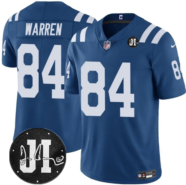 Indianapolis Colts #84 Tyler Warren Blue Jim Irsay Patch Vapor Limited Football Stitched Jersey