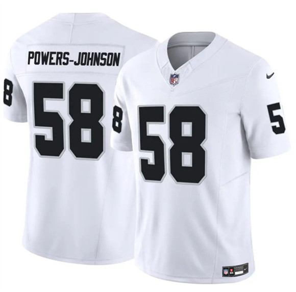 Las Vegas Raiders #58 Jackson Powers-Johnson White 2025 F.U.S.E. Vapor Untouchable Limited Football Stitched Jersey Las Vegas Raiders #58 Jackson Powers-Johnson White 2025 F.U.S.E. Vapor Untouchable Limited Football Stitched Jersey