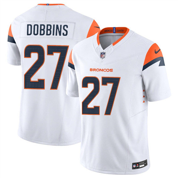 Denver Broncos #27 J.K. Dobbins White 2025 F.U.S.E. Vapor Limited Football Stitched Jersey Denver Broncos #27 J.K. Dobbins White 2025 F.U.S.E. Vapor Limited Football Stitched Jersey
