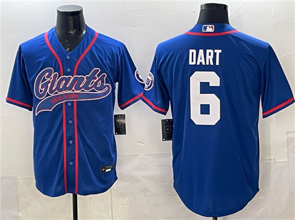 New York Giants #6 Jaxson Dart Royal With Patch Cool Base Stitched Baseball Jersey