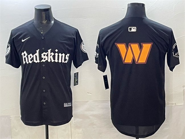 Washington Commanders Team Big Logo Black 'Gothic Capitol Shadows Edition' Limited Stitched Baseball Jersey Washington Commanders Team Big Logo Black 'Gothic Capitol Shadows Edition' Limited Stitched Baseball Jersey
