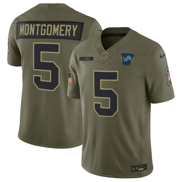 Detroit Lions #5 David Montgomery Olive 2025 F.U.S.E. Salute to Service Limited Football Stitched Jersey