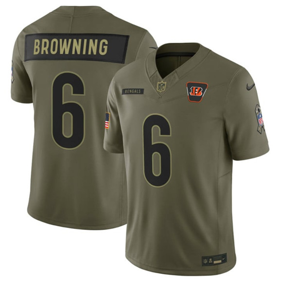 Cincinnati Bengals #6 Jake Browning Olive 2025 Salute to Service Limited Football Stitched Jersey