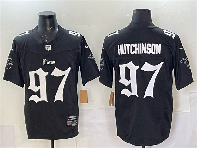 Detroit Lions #97 Aidan Hutchinson Black 2025 F.U.S.E. 'Gothic Motor Grit Edition' Vapor Limited Stitched Football Jersey