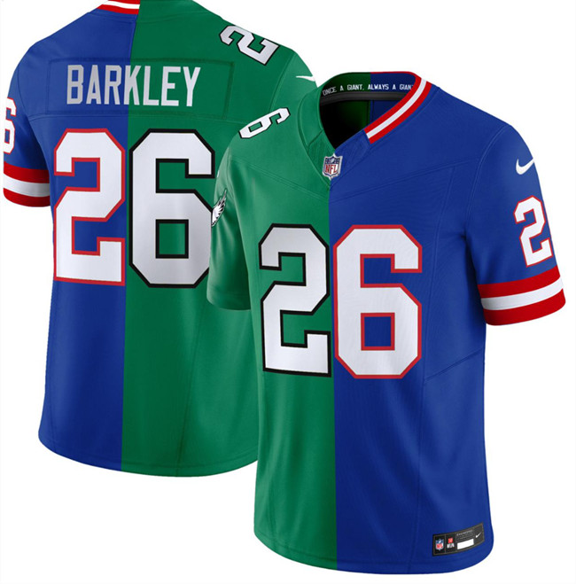 Philadelphia Eagles x Giants #26 Saquon Barkley Green Royal Split F.U.S.E. Vapor Untouchable Limited Football Stitched Jersey Philadelphia Eagles x Giants #26 Saquon Barkley Green Royal Split F.U.S.E. Vapor Untouchable Limited Football Stitched Jersey