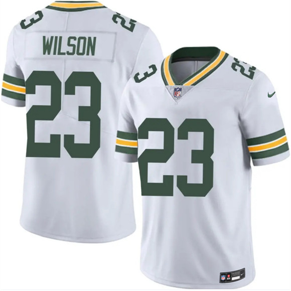 Green Bay Packers #23 Emanuel Wilson White 2025 Vapor Untouchable Limited Football Stitched Jersey Green Bay Packers #23 Emanuel Wilson White 2025 Vapor Untouchable Limited Football Stitched Jersey