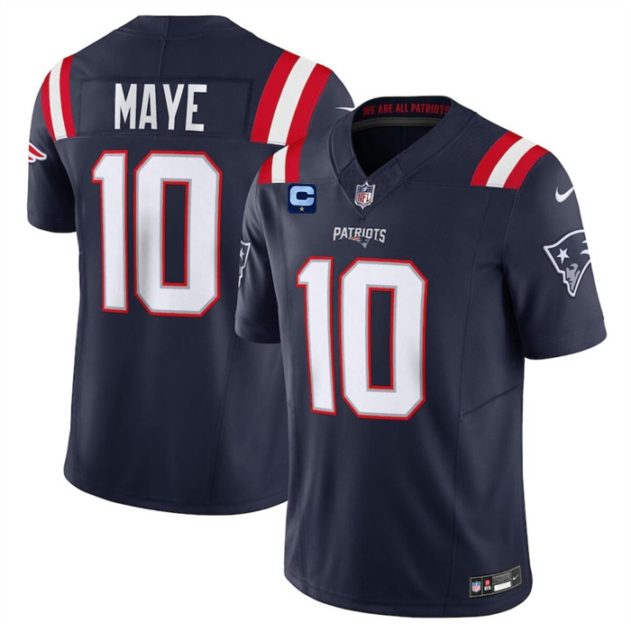 New England Patriots #10 Drake Maye Navy 2025 F.U.S.E. With 1-Star C Patch Vapor Limited Stitched Football Jersey