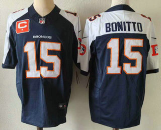 Denver Broncos #15 Nik Bonitto Navy Blue C Patch Thanksgiving FUSE Vapor Jersey Denver Broncos #15 Nik Bonitto Navy Blue C Patch Thanksgiving FUSE Vapor Jersey
